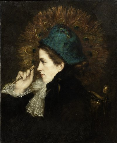Lady with Peacock Fan by Charles C. Burleigh